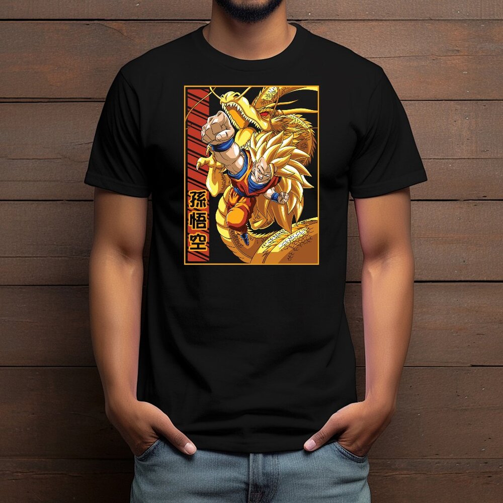 Goku Super Saiyan 3 x Golden Dragon (DBZ) Anime Custom T-shirt